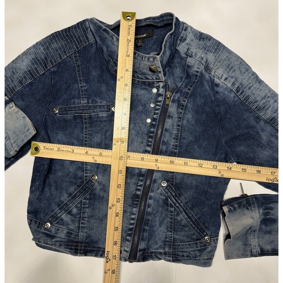 Rare Vintage Y2k Acid Wash Denim Asymmetrical Jacket Wow Couture Size S - Picture 7 of 7